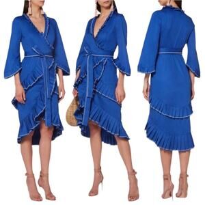 Alexis Hallie Wrap-Front Cotton Dress with Pleating Detail Size Small